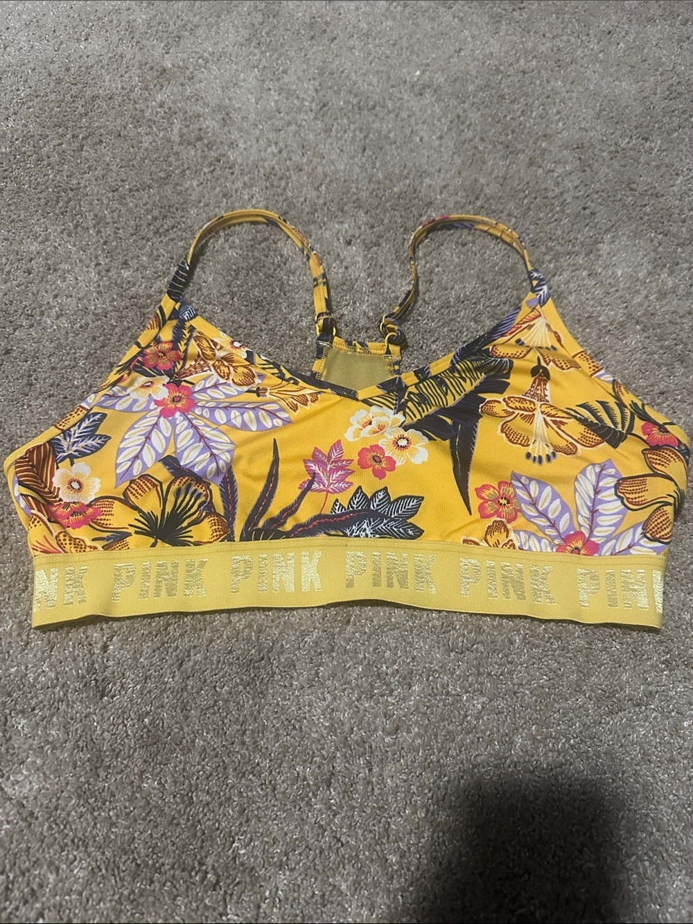 PINK Victoria's Secret Yellow Floral Racerback Bralette